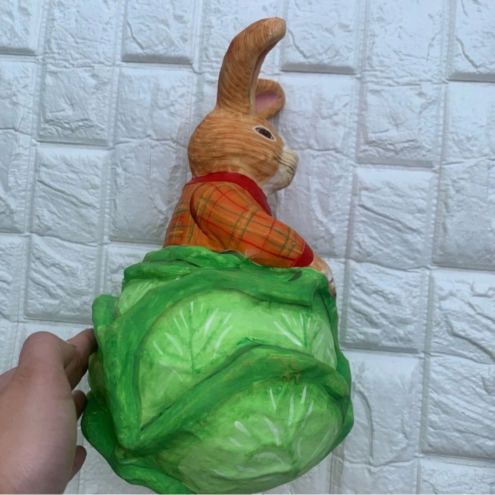 Vintage Paper Mache Bunny Rabbit In Cabbage Decor Department 56